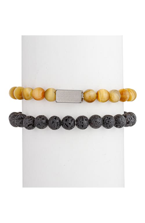Shop Eye Candy Los Angeles Ethan Set Of 2 Stone Beaded Stretch Bracelets In Silver