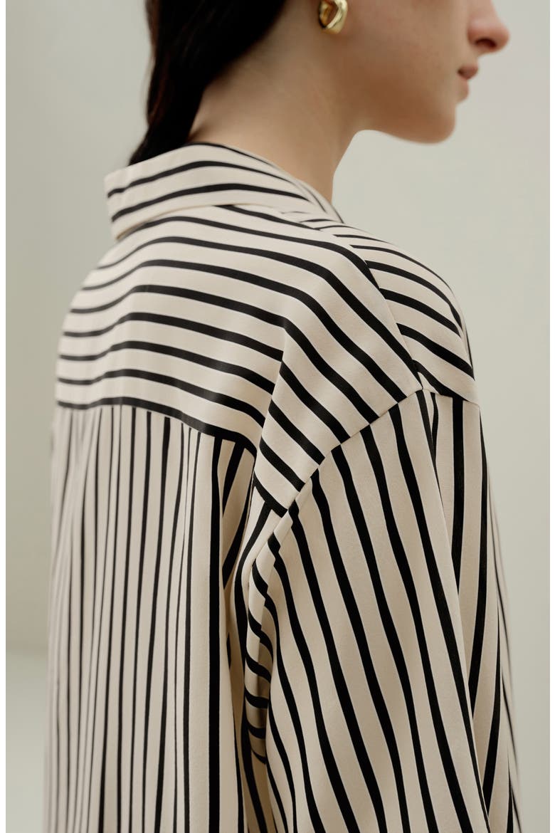 Women's Striped Silk Cuban Collar Shirt, Alternate, color, Ink Stripe