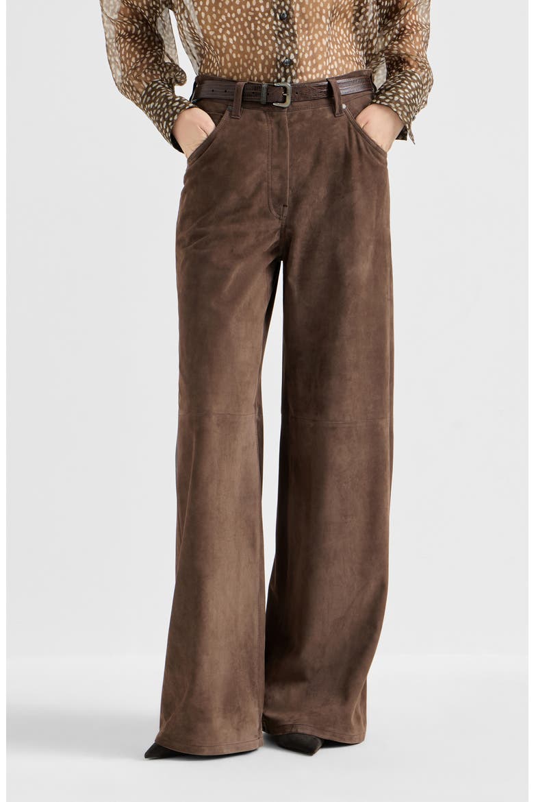 Suede baggy trousers with monili, Main, color, Rust Brown