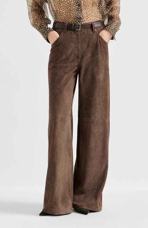 Suede baggy trousers with monili