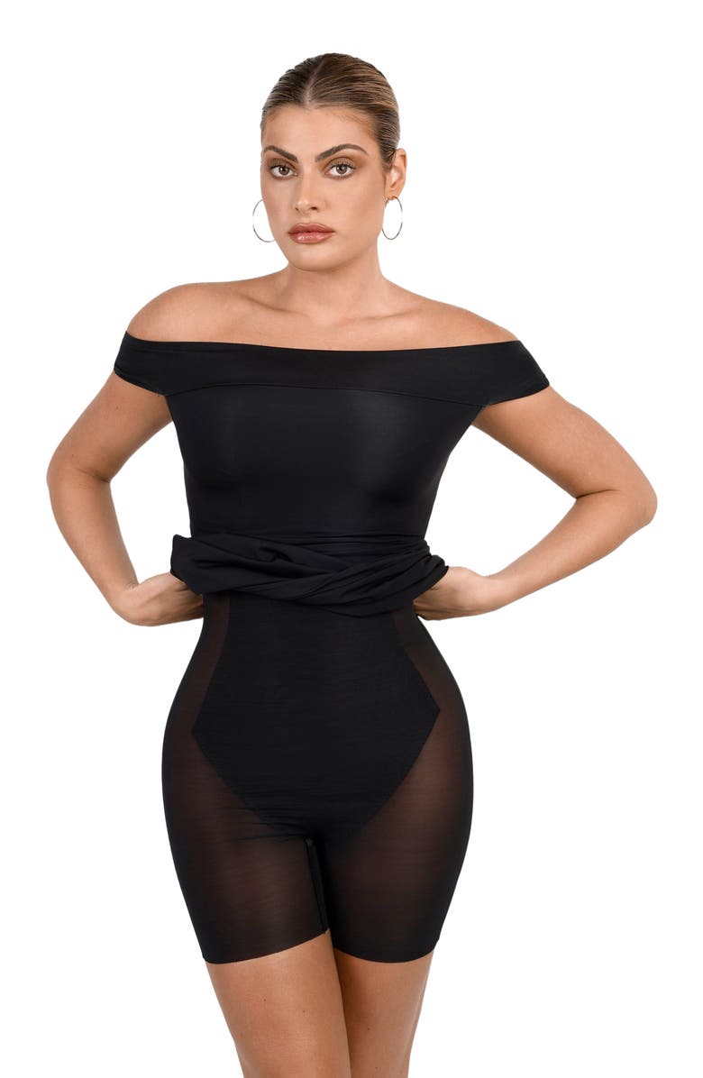 Popilush Shapewear Off-the-Shoulder Bodycon Mini Dress, Alternate, color, Classic Black