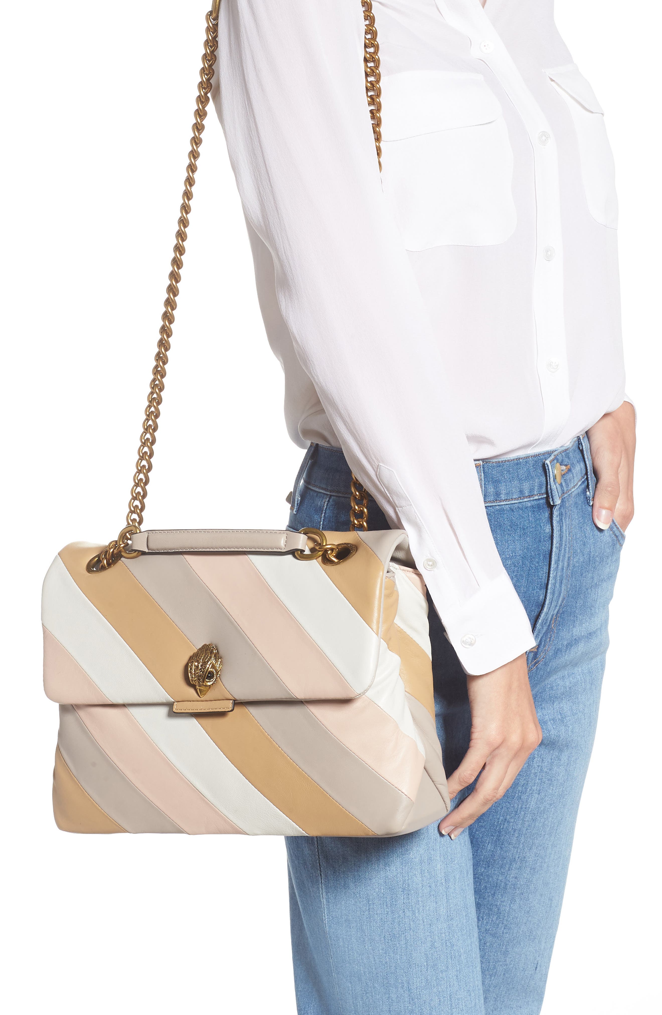 Kurt Geiger London Kensington Stripe Leather Shoulder Bag, Alternate, color, 