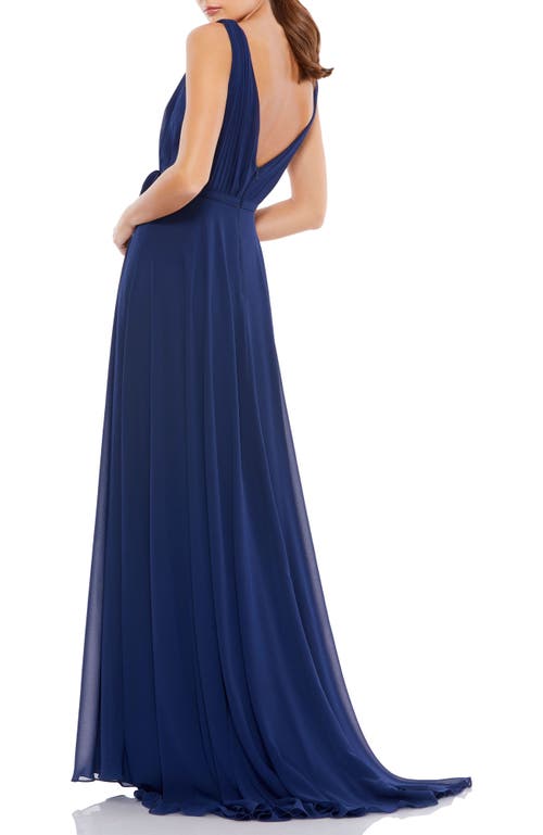 Mac Duggal Sleeveless V-neck Chiffon Gown In Midnight