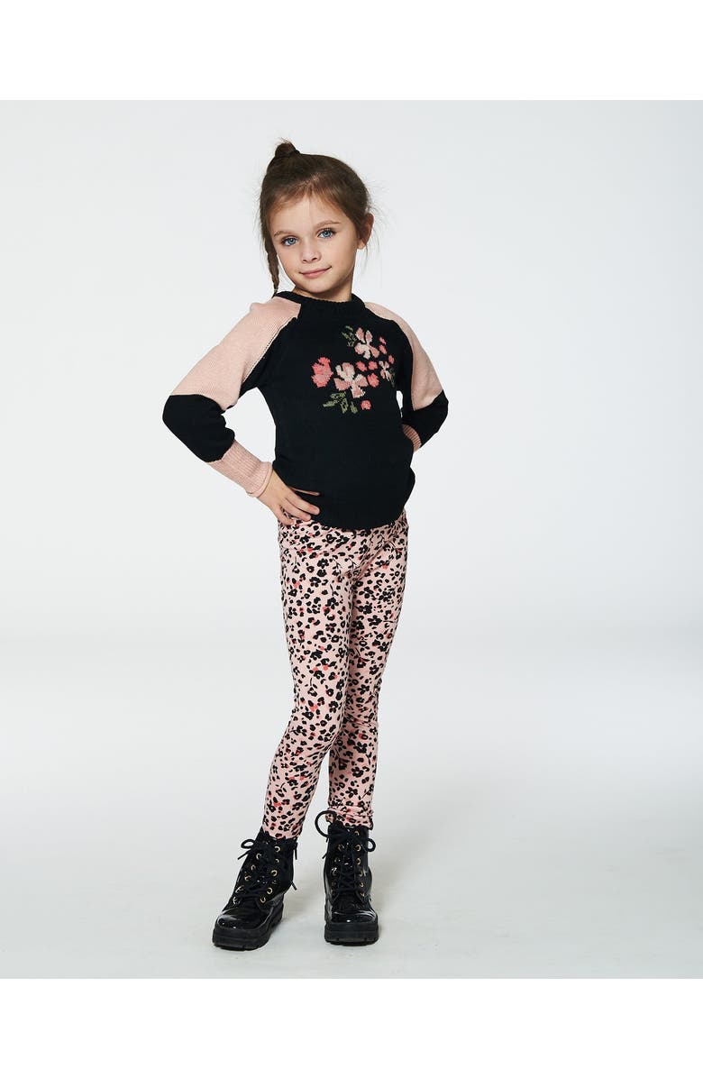 Deux par Deux Girl's Colorblock Knit Sweater With Intarsia Black, Alternate, color, 