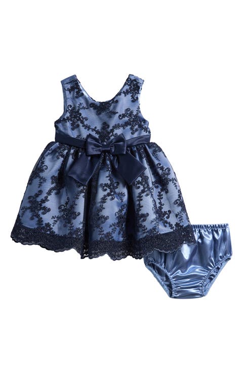 Kids' Embroidered Empire Waist Party Dress & Bloomers Set