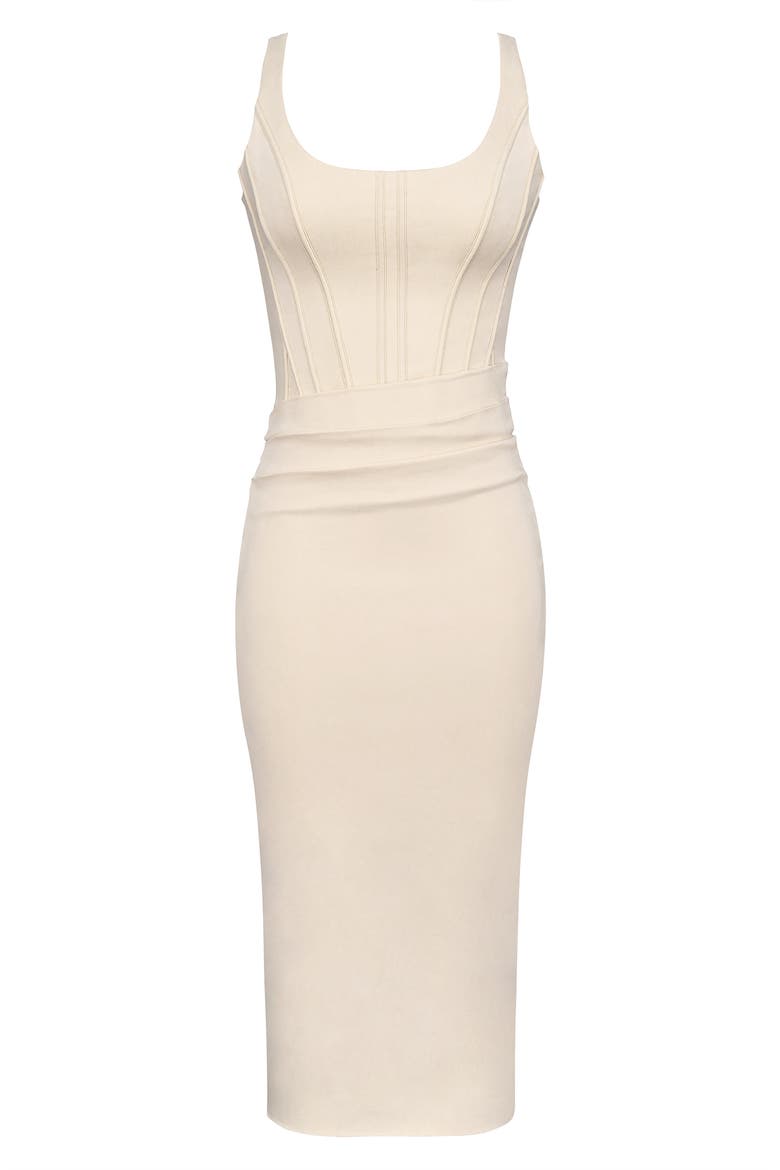 Samya Corset Midi Dress, Alternate, color, ALMOND