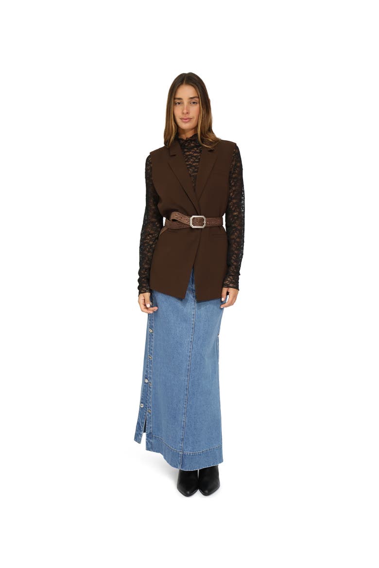Edge Line Denim Maxi Skirt with Side Buttons, Alternate, color, Dark Blue