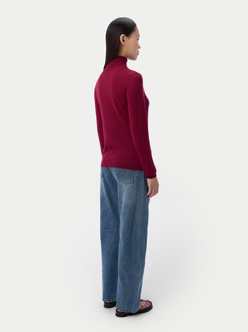 Gobi Mongolian Cashmere Wardrobe Essential Cashmere-silk T-neck Sweater In Burgundy
