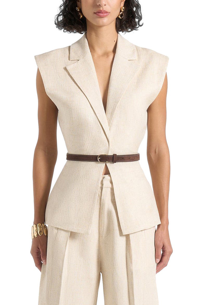 Linda Linen Wide Shoulder Cinched Waistcoat, Main, color, Natural