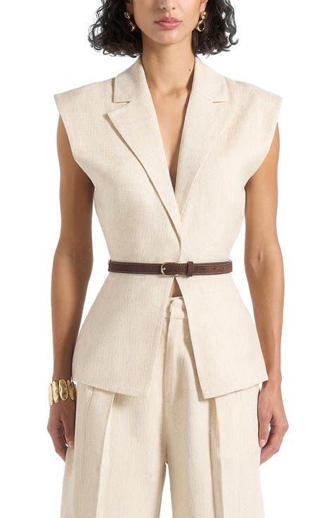Linda Linen Wide Shoulder Cinched Waistcoat
