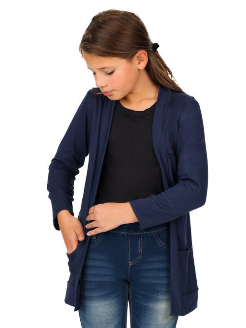 24sevenkid Open Front Long Sleeve Pocket Cardigan In Navy
