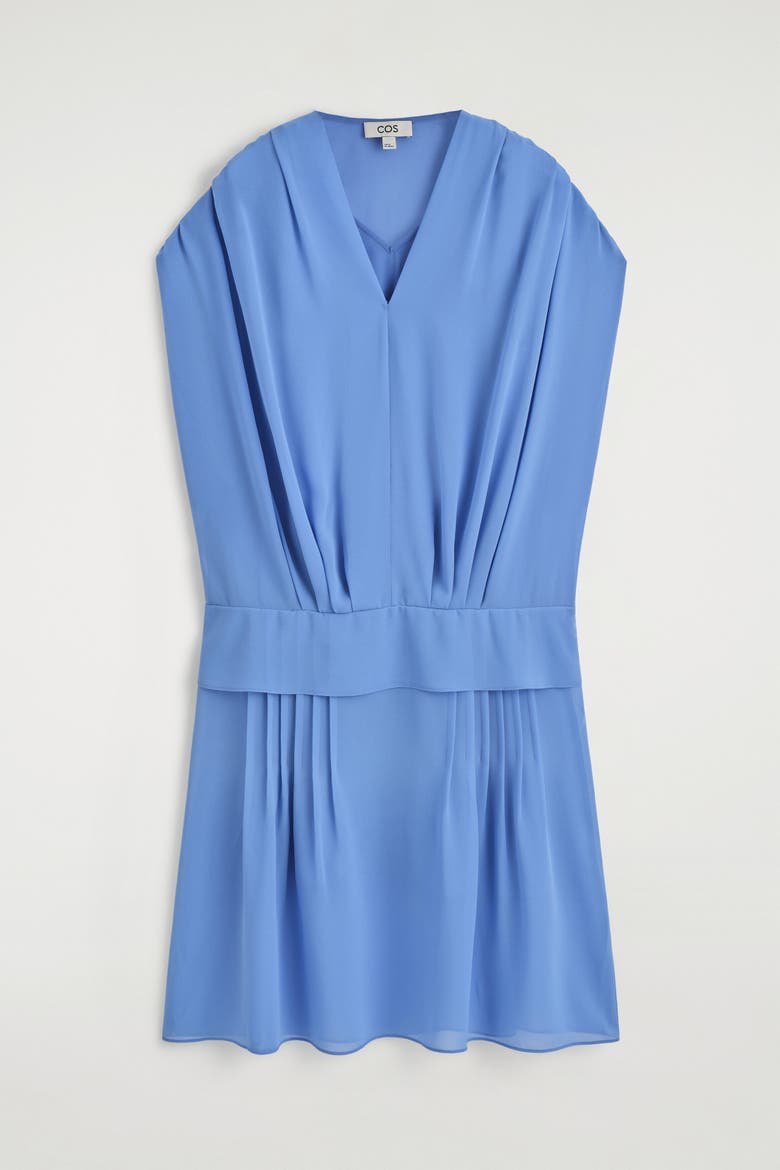 Draped Pleated V-Neck Midi Dress, Alternate, color, BLUE