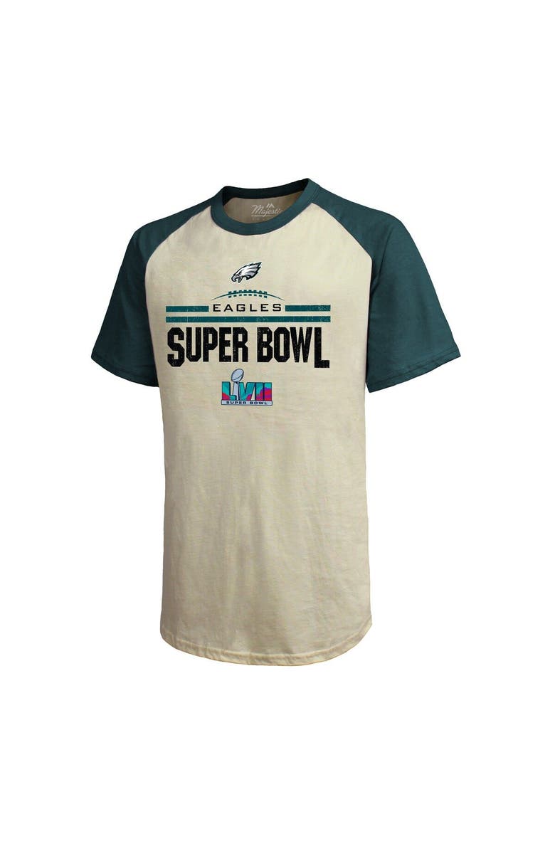 Majestic Threads Men's Majestic Threads Cream/Midnight Green Philadelphia Eagles Super Bowl LVII Goal Line Stand Raglan T-Shirt, Alternate, color, 