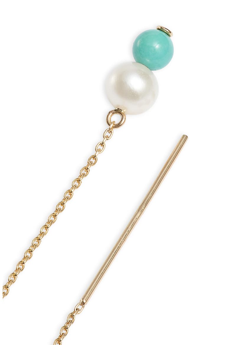 Petite Cultured Pearl & Turquoise Threader Earrings, Alternate, color, 14KYG