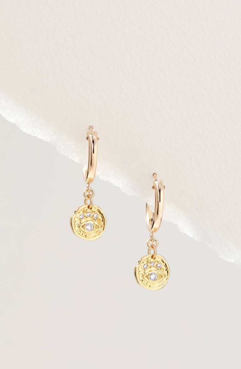 Set & Stones Evie Evil Eye Charm Huggie Hoops, Alternate, color, Gold