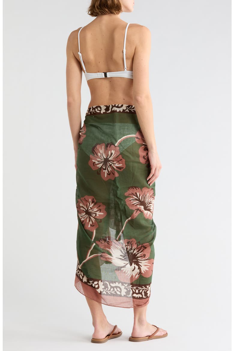 Floral Print Cotton Pareo, Alternate, color, OLIVE