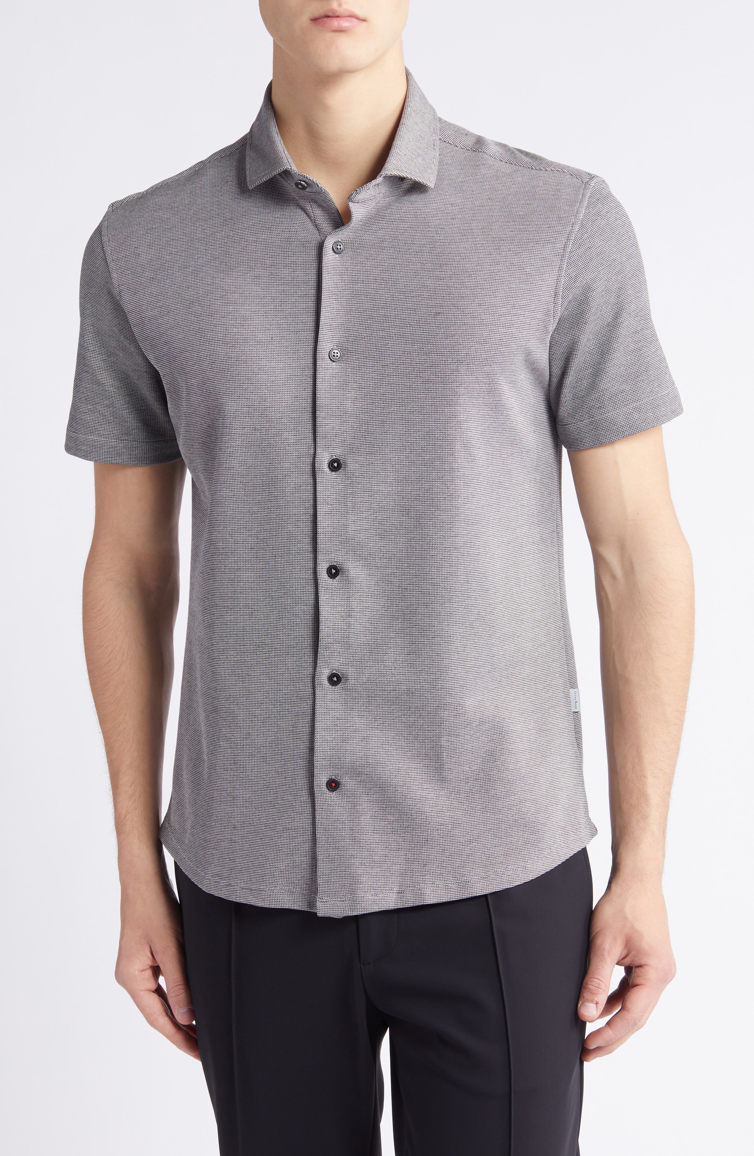 Solid Technical Pique Knit Short Sleeve Button-Up Shirt