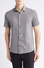 Stone Rose Solid Technical Piqué Knit Short Sleeve Button-Up Shirt