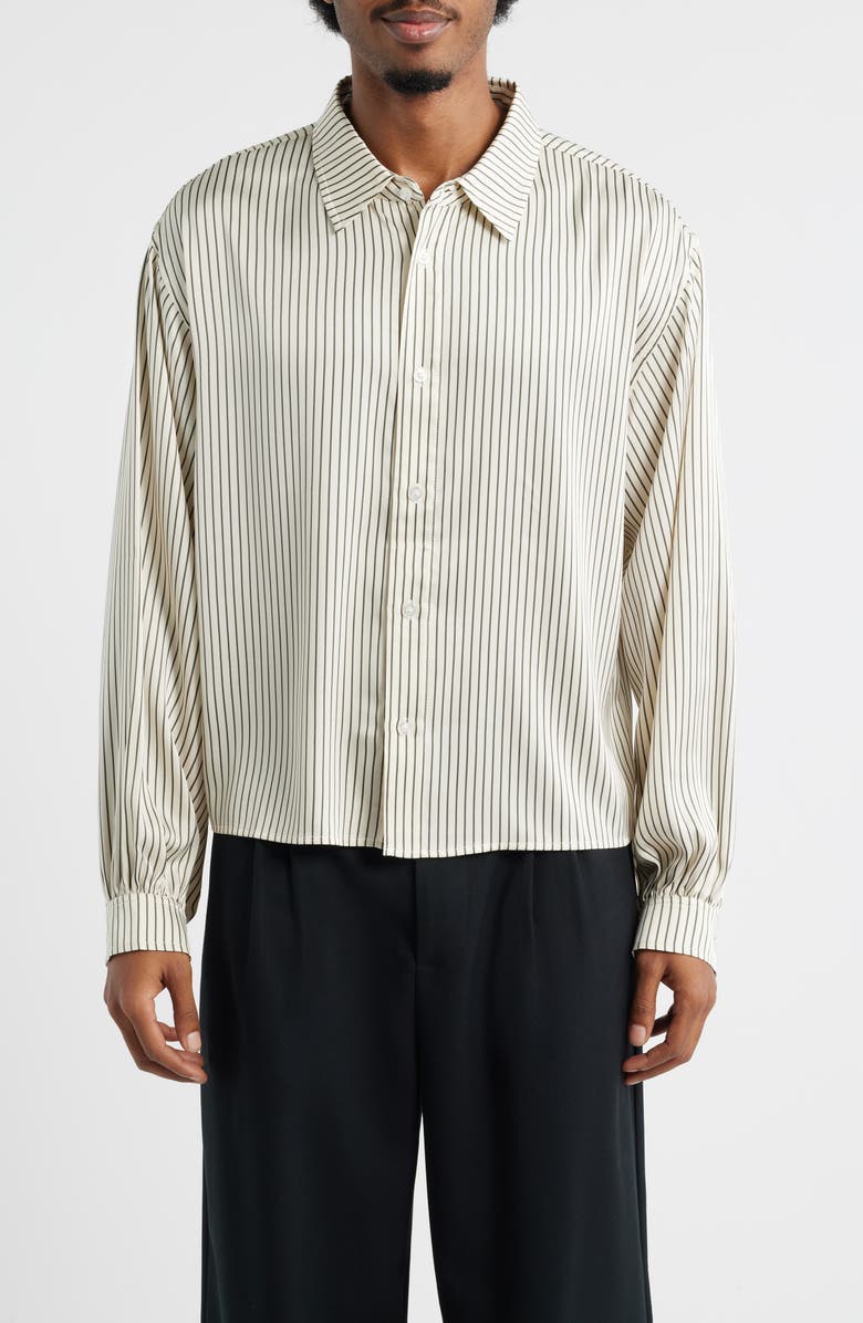 Elwood Executive Stripe Satin Button-Up Shirt, Main, color, Quill Stripe