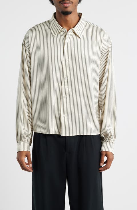 Executive Stripe Satin Button-Up Shirt
