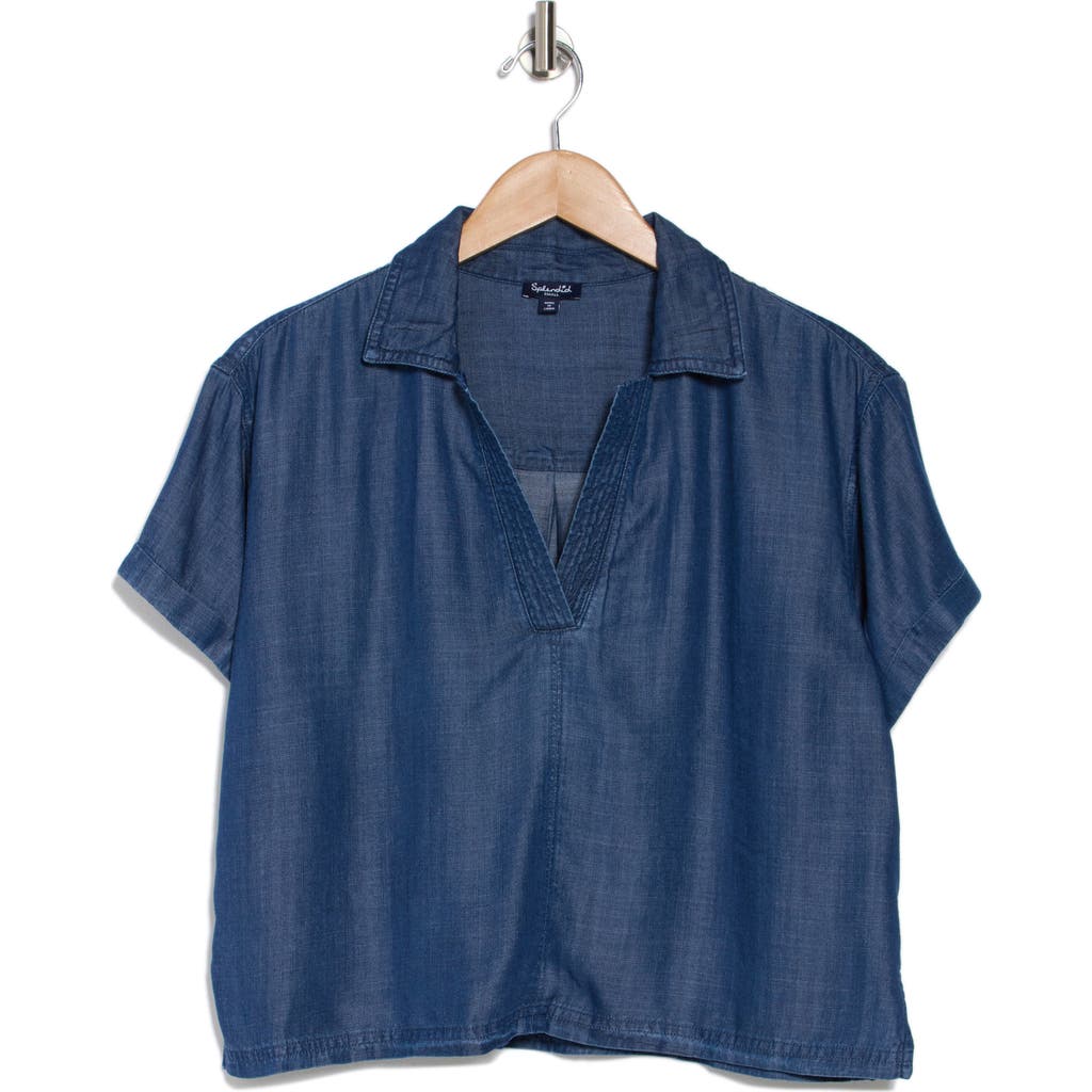 Splendid Chambray Polo Top In Dark Indigo
