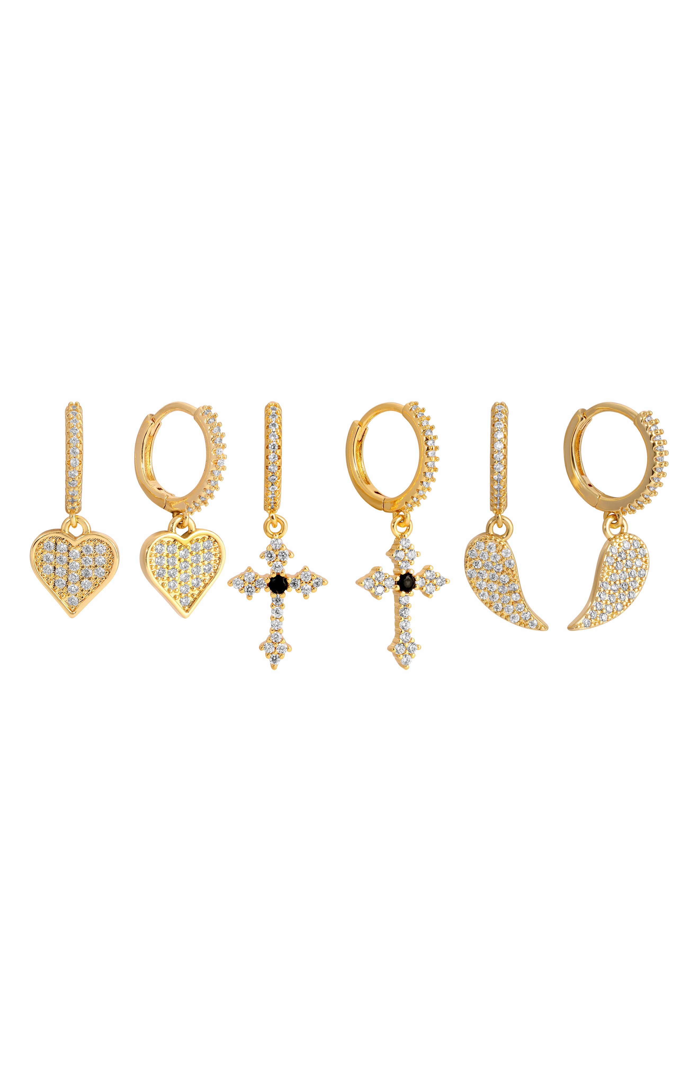 EYE CANDY LOS ANGELES Audrey Set of 3 Cubic Zirconia Drop Huggie Hoop Earrings