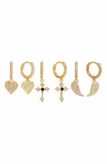 EYE CANDY LOS ANGELES Audrey Set of 3 Cubic Zirconia Drop Huggie Hoop Earrings