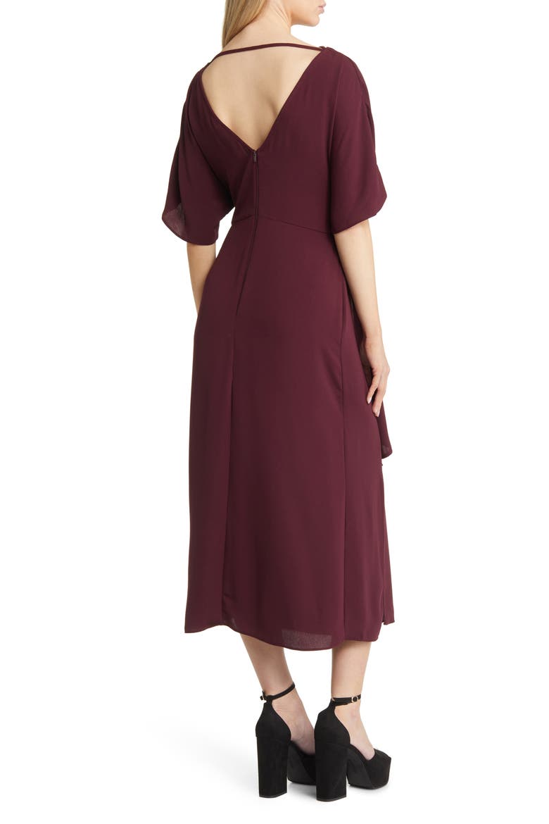 Cowl Neck Tie Waist Dress, Alternate, color, BURGUNDY