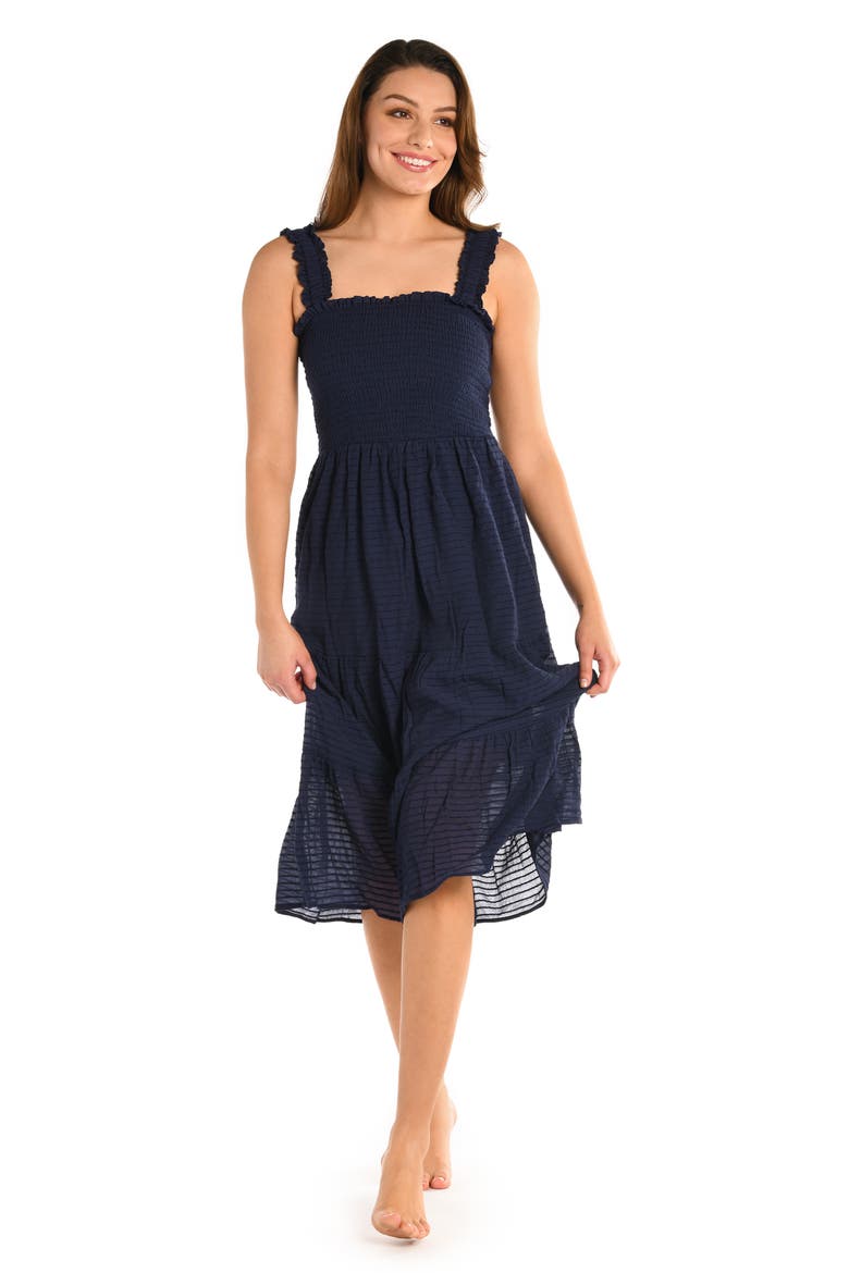 Shadow Smocked Bodice Cover-Up Sundress, Alternate, color, INDIGO