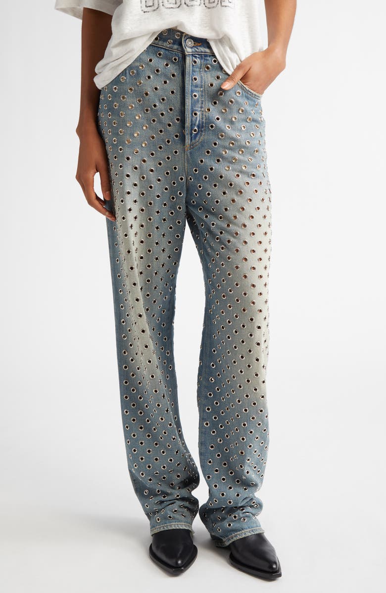 Golden Goose Allover Eyelet Jeans, Main, color, Blue
