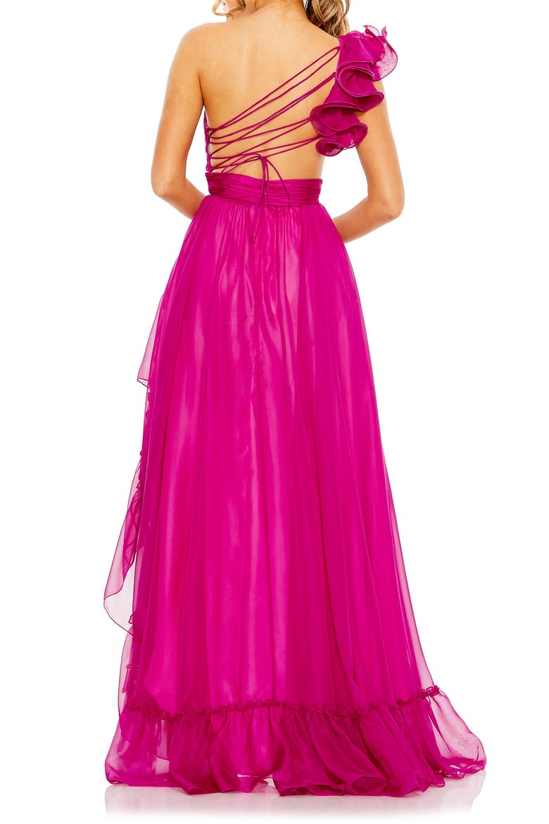 One-Shoulder Ruffle Asymmetric Gown, Alternate, color, MAGENTA