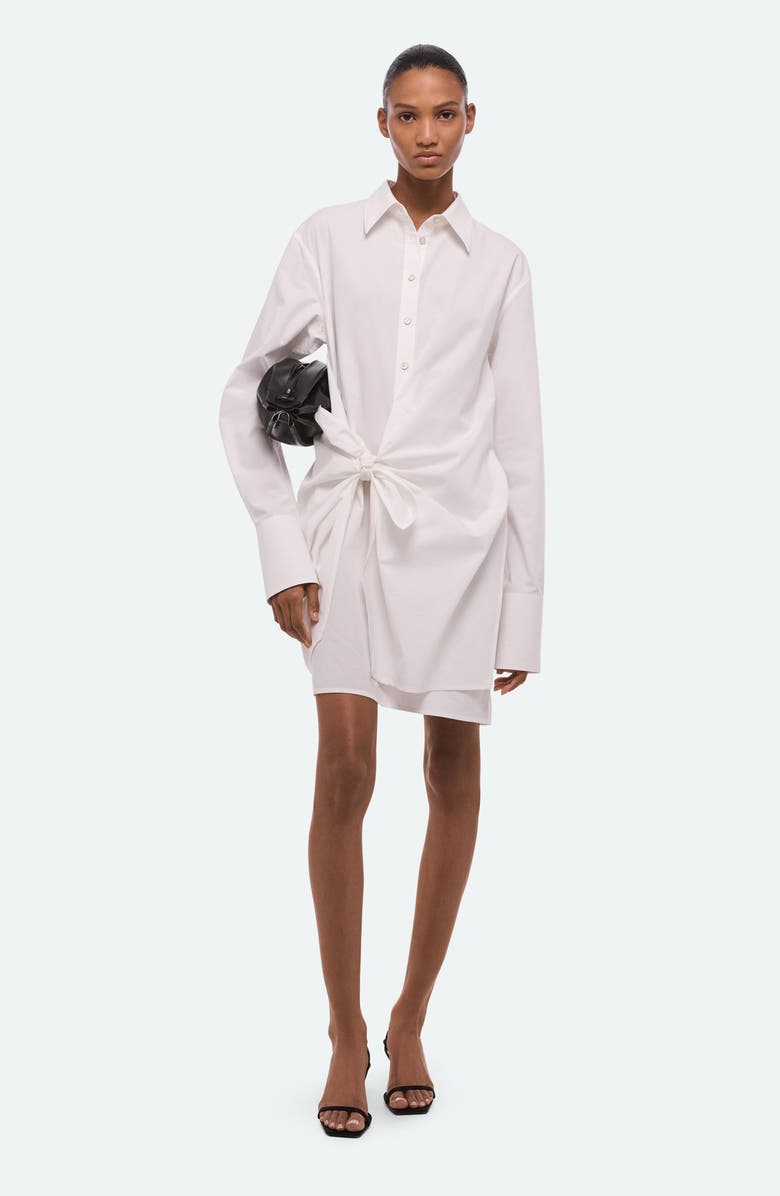 Helmut Lang Knot Detail Long Sleeve Cotton Shirtdress, Alternate, color, White