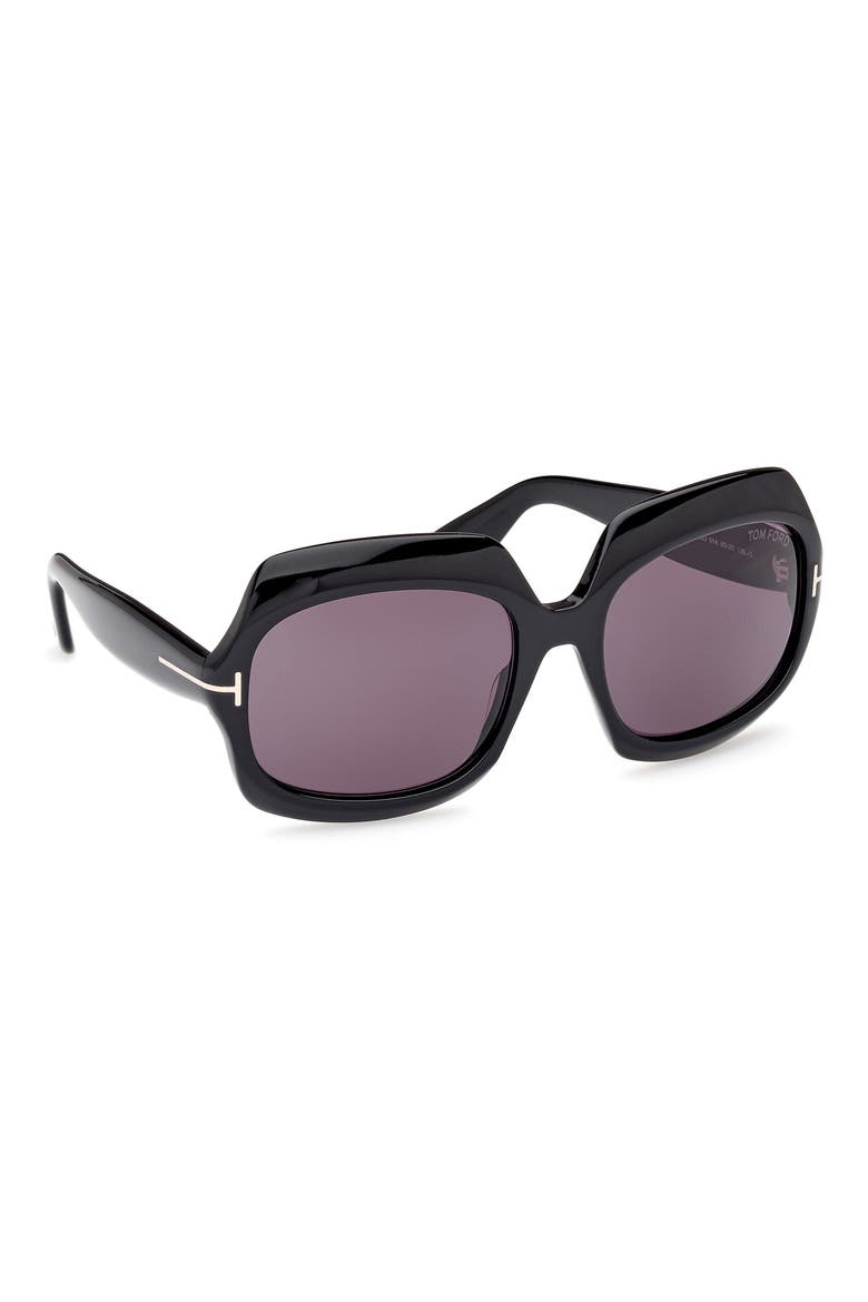 Ren 60mm Geometric Sunglasses, Alternate, color, SHINY BLACK / SMOKE