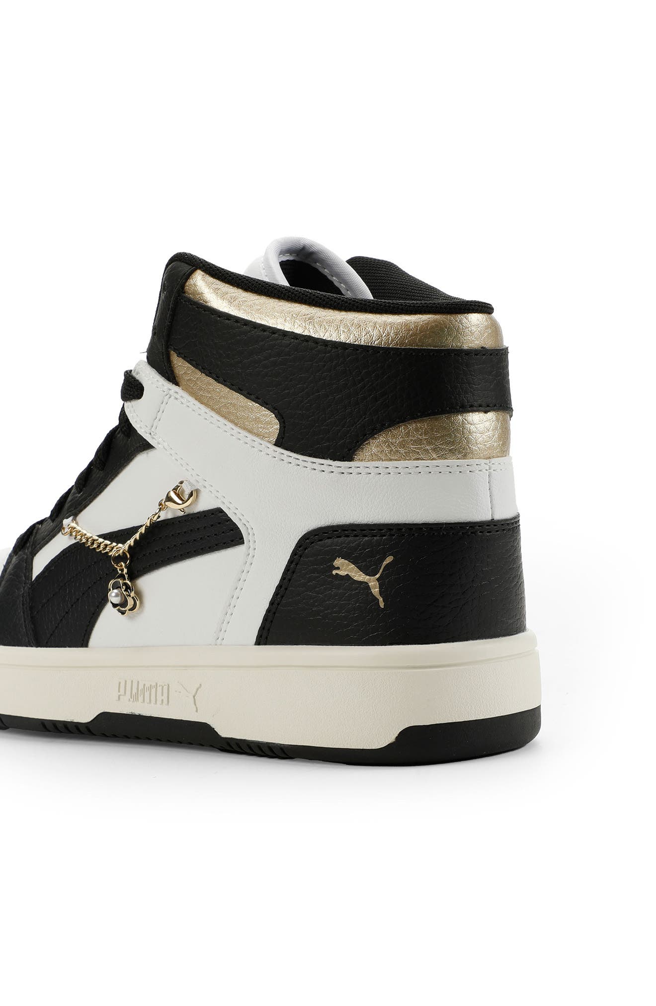 Rebound Layup High Top Sneaker, Alternate, color, PUMA WHITE/ PUMA BLACK/ GOLD