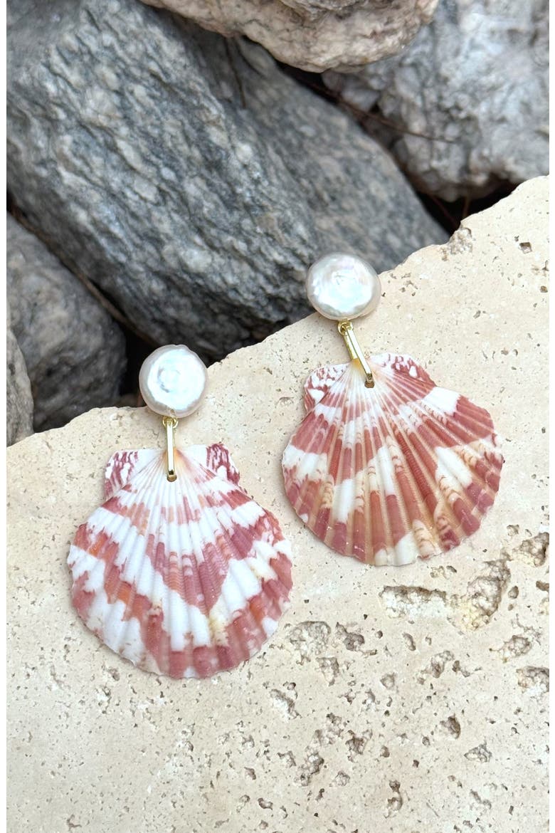 Faux Pearl Shell Drop Earrings, Alternate, color, PINK