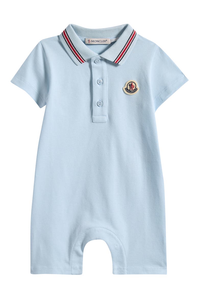 Stretch Cotton Piqué Polo Romper, Main, color, LIGHT BLUE
