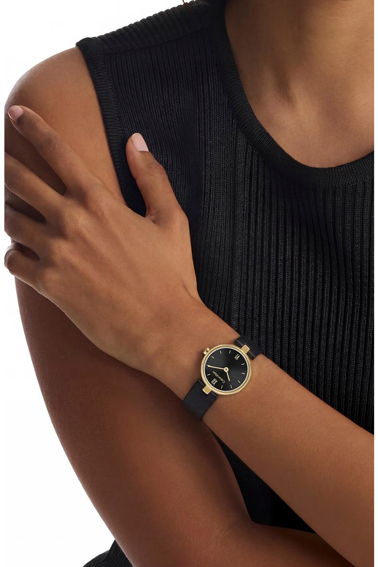 Gleam Leather Strap Watch, 24mm, Alternate, color, BLACK