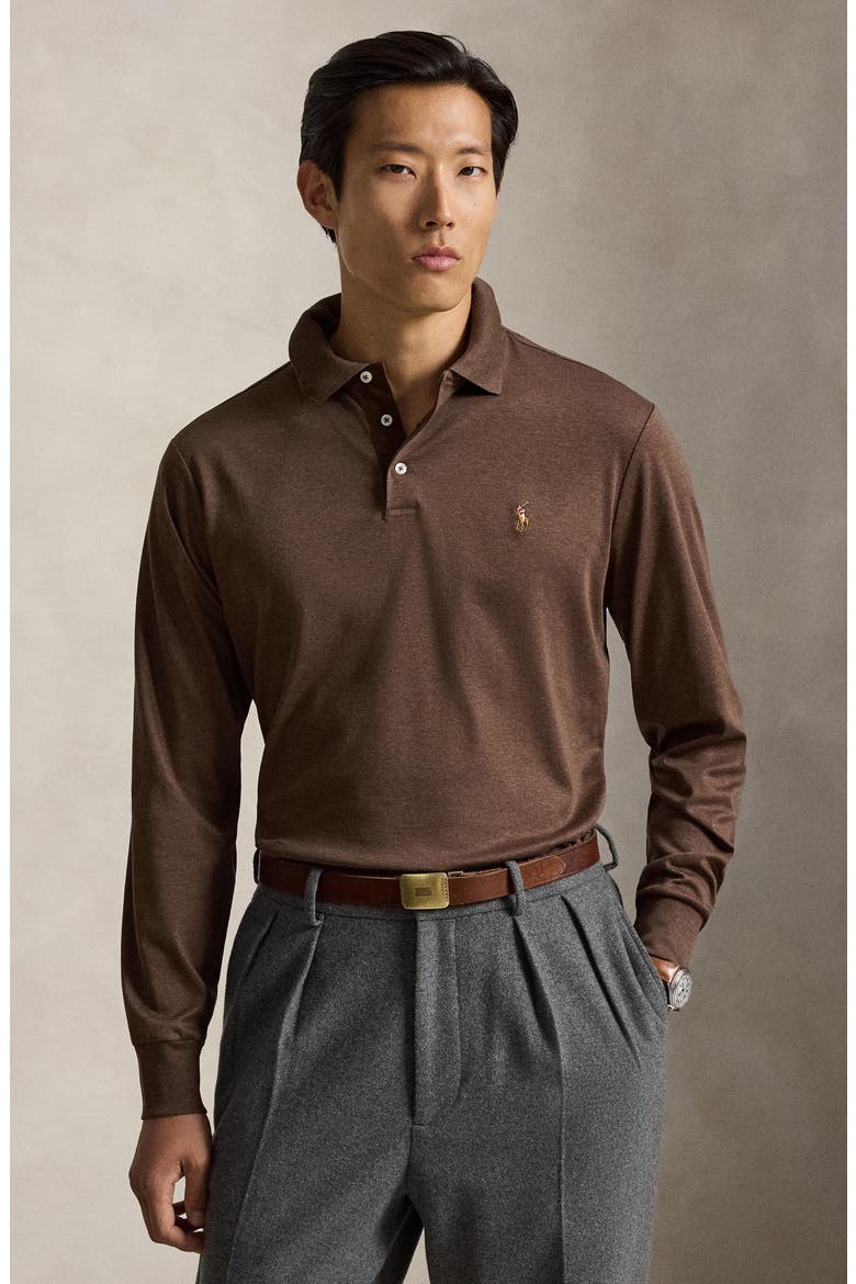 Pima Cotton Long Sleeve Polo, Alternate, color, BROWN MU