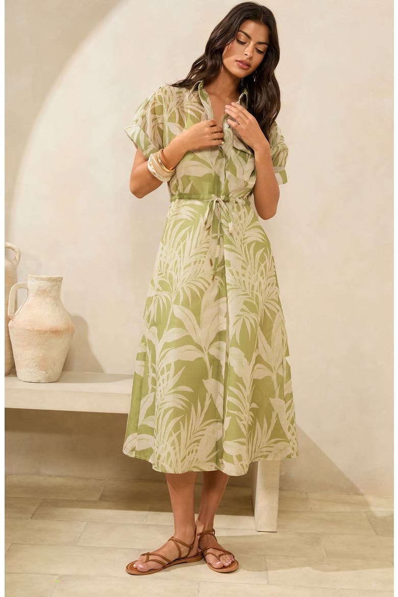 Palm Print Short Dress, Alternate, color, GREEN
