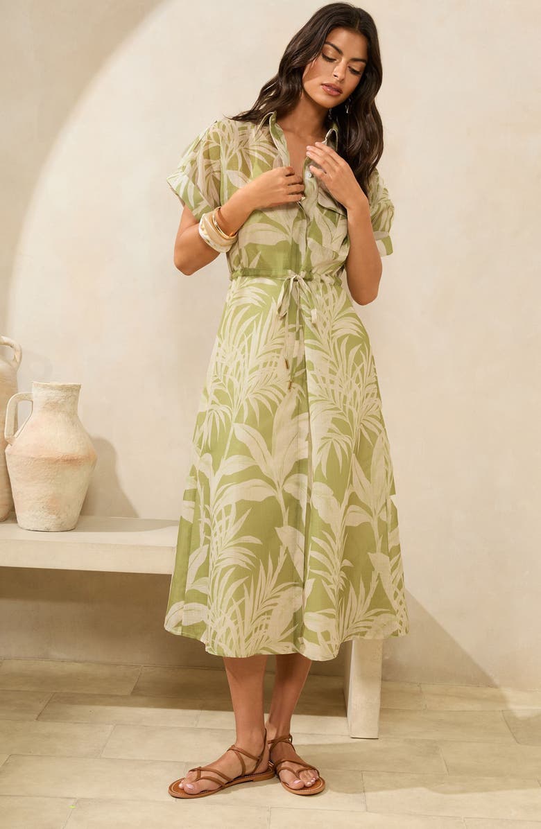 Lipsy Palm Print Short Dress, Alternate, color, Green