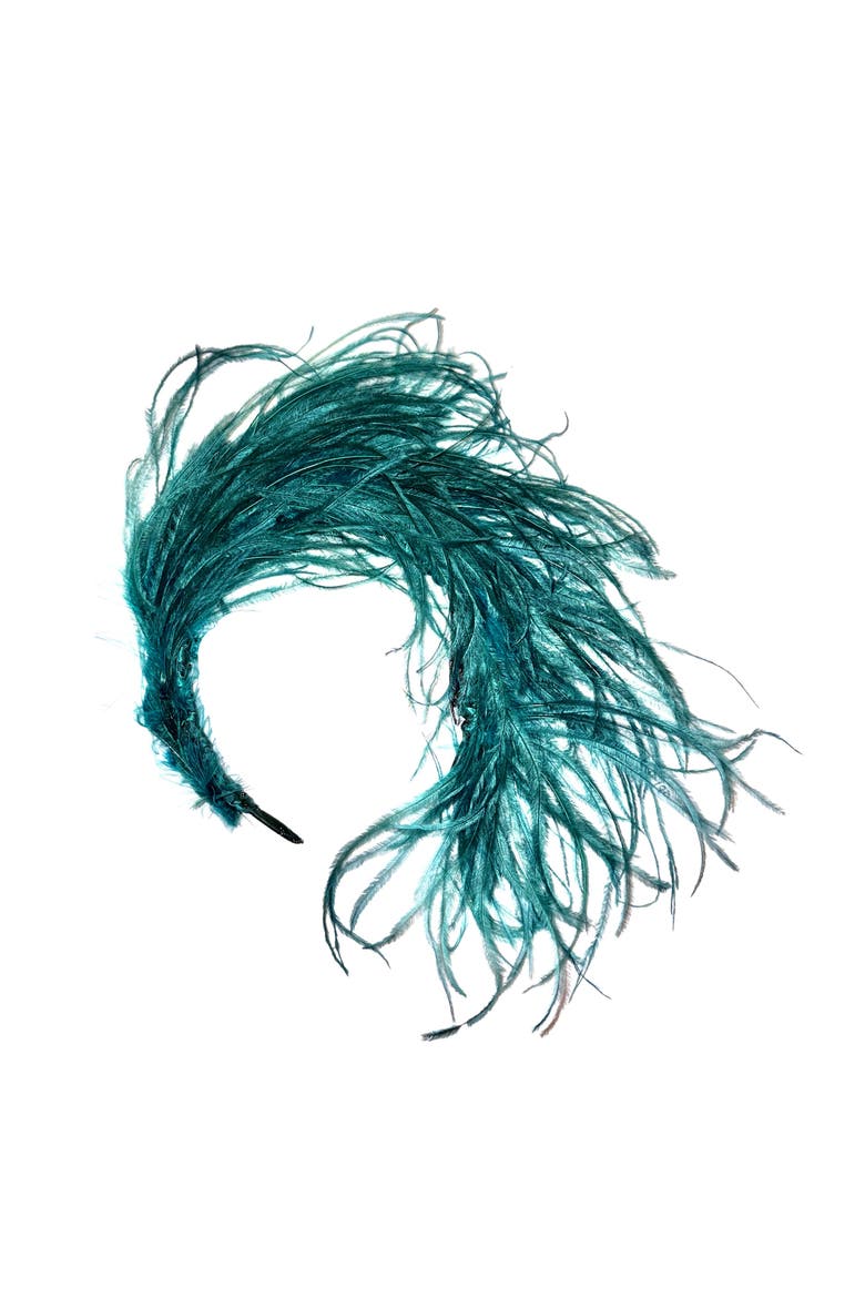 Mari Ostrich Feather Headband, Main, color, Green