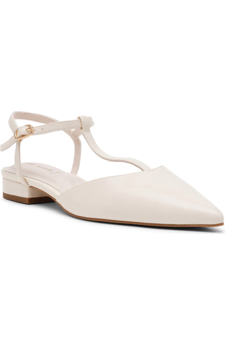 Anne Klein Emily Ankle Strap Pointed Toe Flat, Main, color, Bone