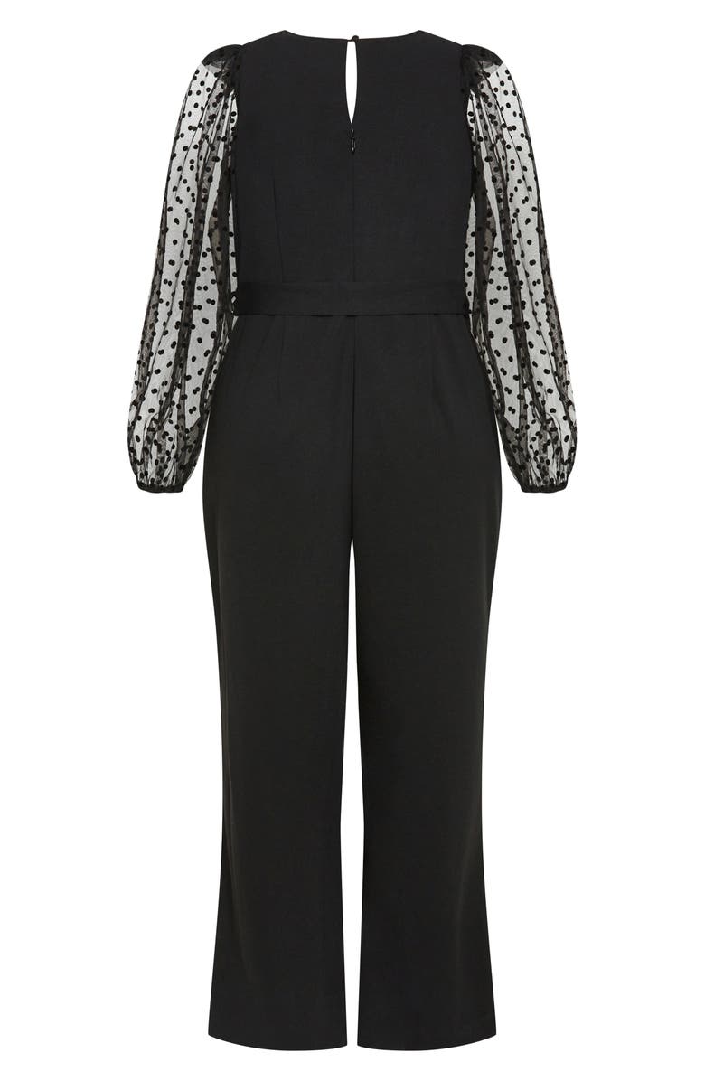 City Chic Asher Swiss Dot Sleeve Jumpsuit, Alternate, color, Black