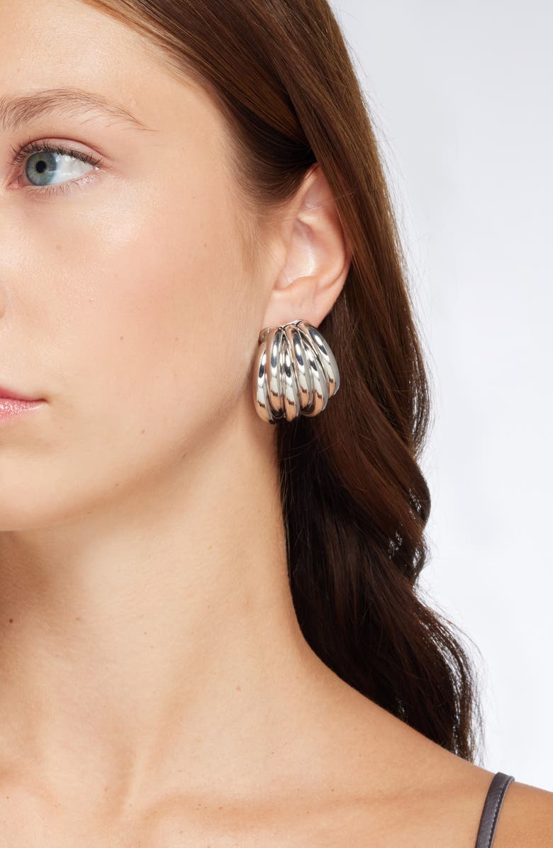 Open Edit Ridge Hoop Earrings, Alternate, color, Rhodium