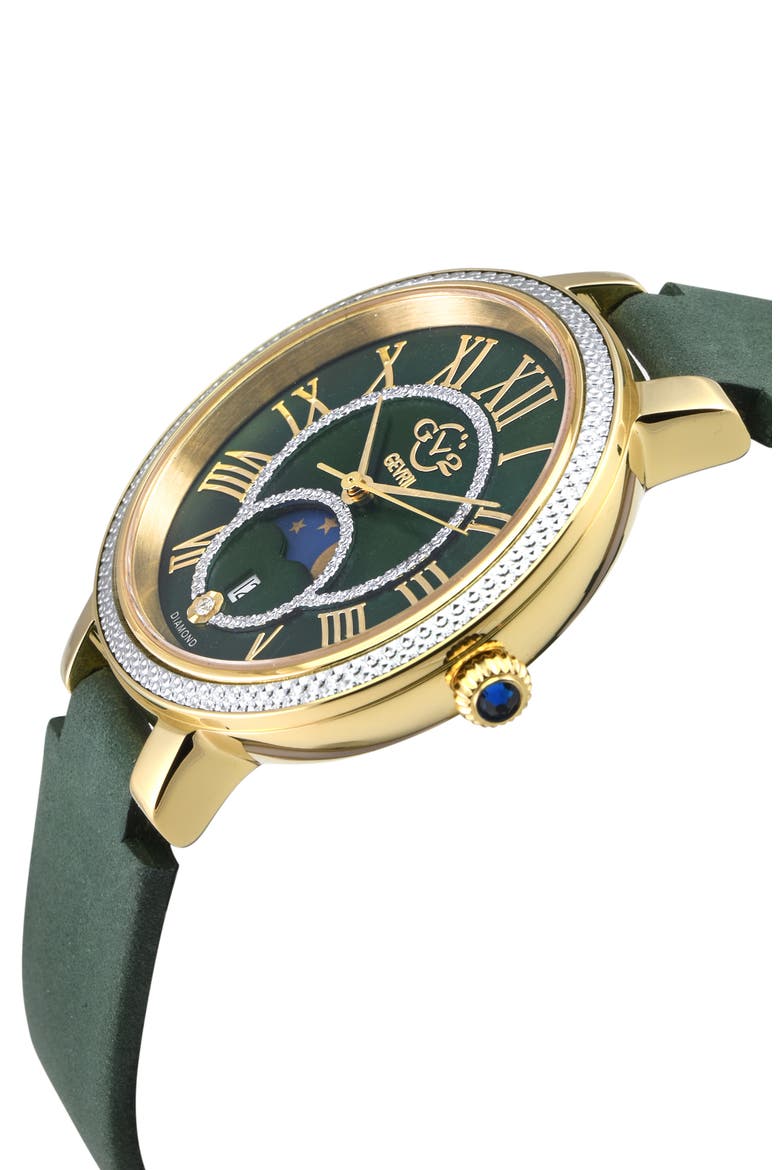 Genoa Diamond Embellished Leather Strap Watch, 37mm, Alternate, color, GREEN