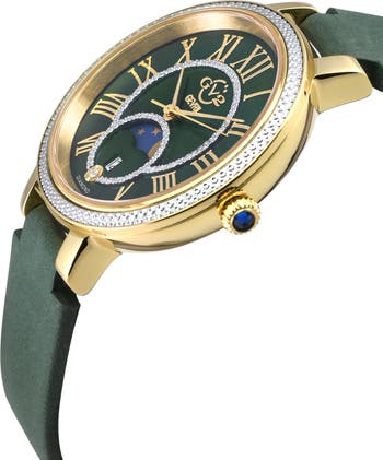 Genoa Diamond Embellished Leather Strap Watch, 37mm
