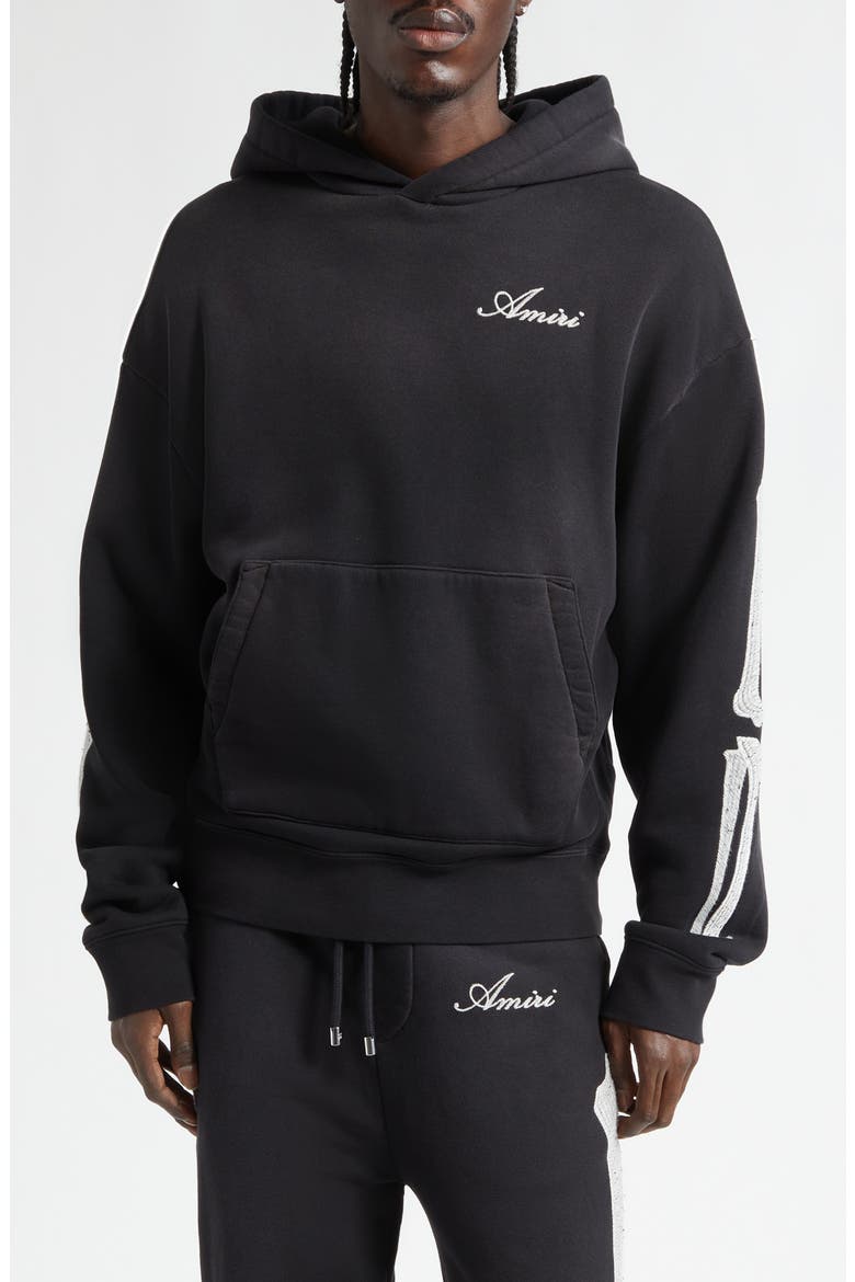 Bones Oversize Cotton French Terry Hoodie, Main, color, BLACK