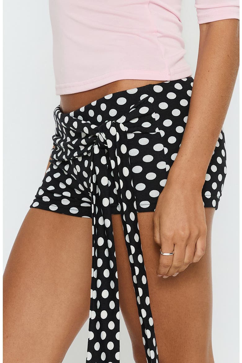 Declanne Wrap Polka Dot Micro Shorts, Alternate, color, BLACK POLKA