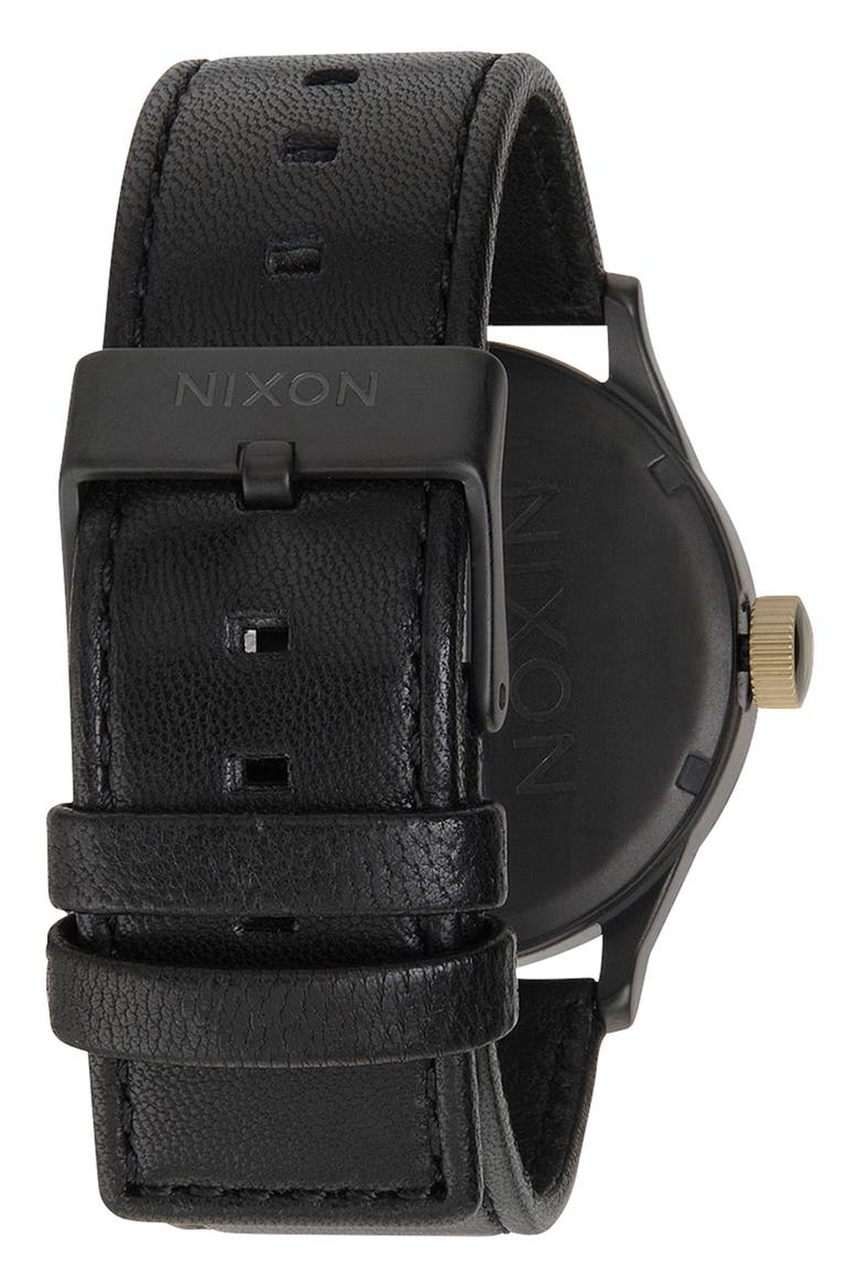 The Sentry Leather Strap Watch, 42mm, Alternate, color, MATTE BLACK / GOLD