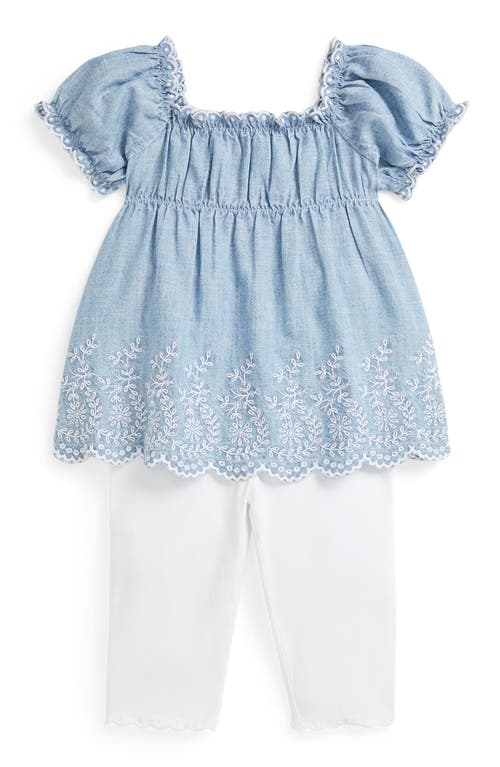 Polo Ralph Lauren Ralph Lauren Embroidered Cotton Chambray Top & Leggings Set In New Medium Wash